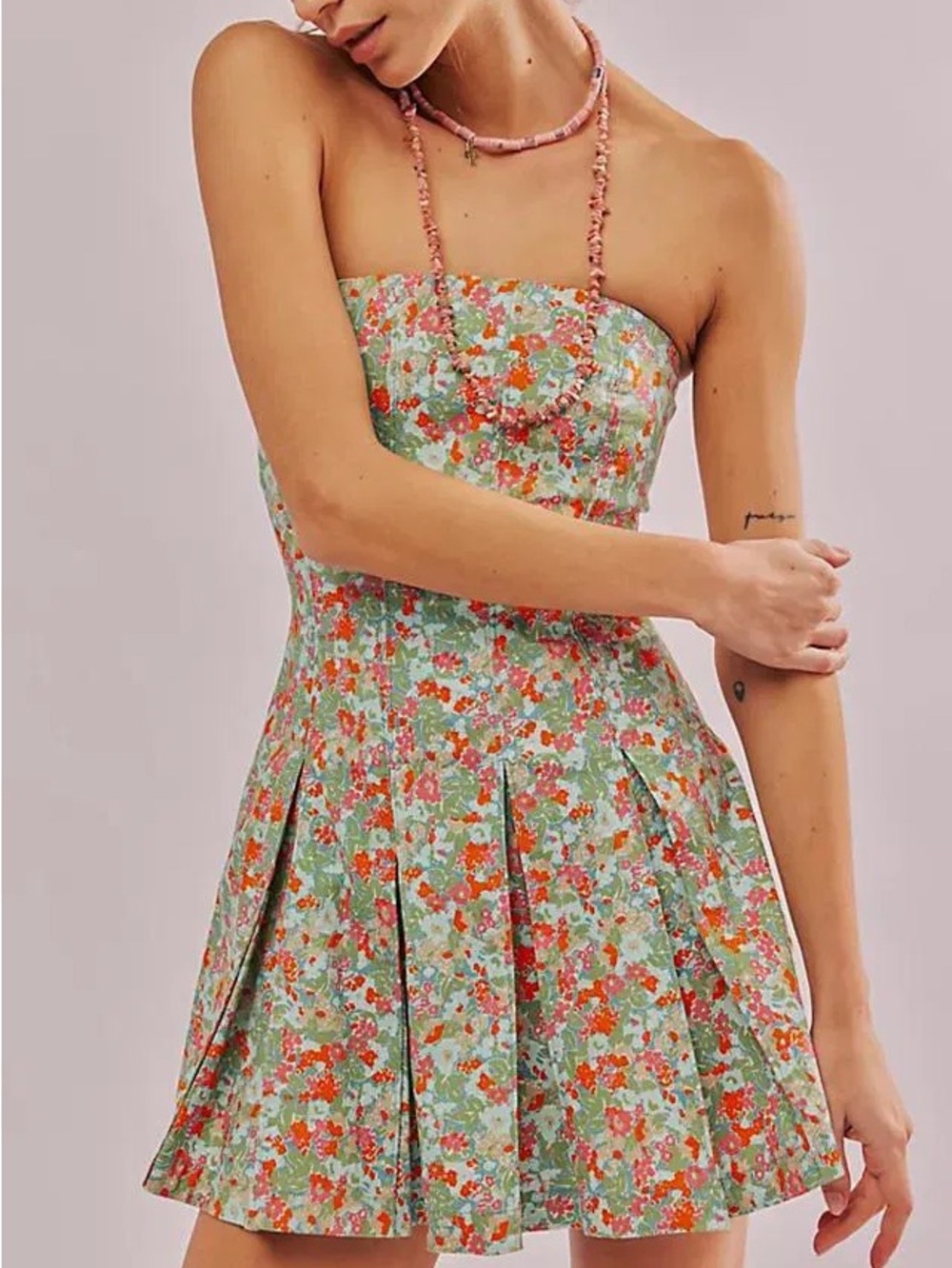 Free People Strapless Floral Fit and Flare Mini Dress Size Small Boho Garden